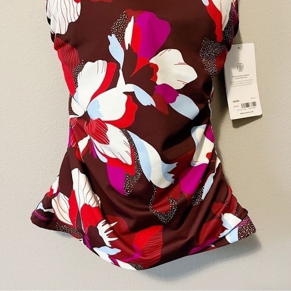 Athleta NEW Square Neck Bra Cup Tankini Swim Top Tropical Floral Print 32D/DD - Picture 5 of 13